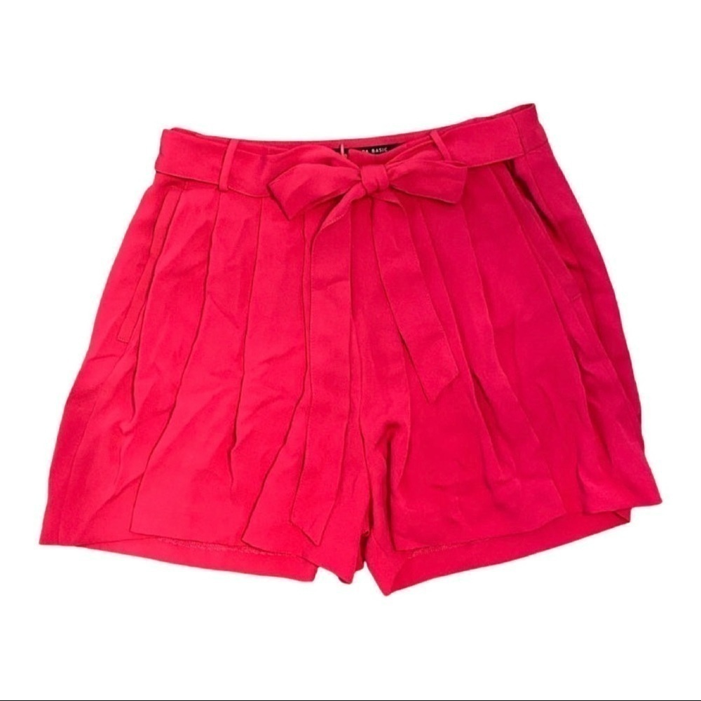 Zara Pleated Shorts with Front Tie. Hot Pink  Medium. - Picture 2 of 6